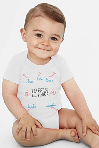 Boutique KKO - Body para bebé de manga corta con texto en francés "Tu Peux Le Fai", blanco, 12- 18 meses