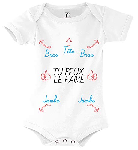 Boutique KKO - Body para bebé de manga corta con texto en francés "Tu Peux Le Fai", blanco, 12- 18 meses