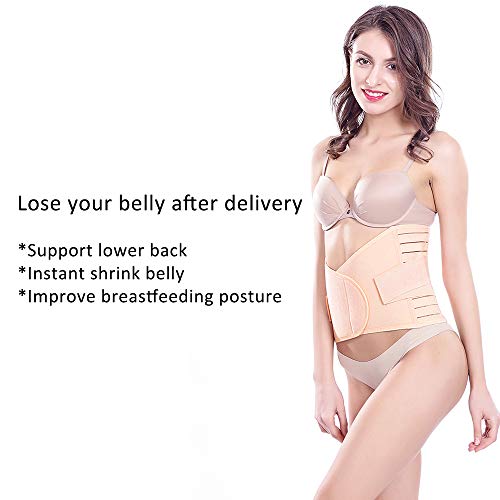 BOZEVON Faja Postparto Reductora - Transpirable Elástico Recuperación Post-Parto Vientre/Cintura/Soporte Pélvico Cinturón Faja para la Mujer y Maternidad, Beige-2/XL