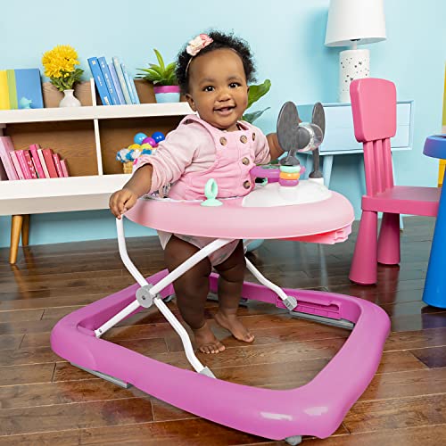 Bright Starts, Disney Baby Minnie Mouse, Tiny Trek, Forever Besties 2 en 1 Andador con estación de juegos desmontable, luces y canciones, altura ajustable, Minnie Mouse