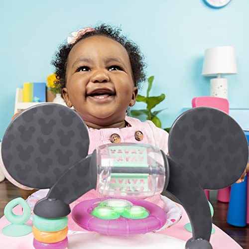 Bright Starts, Disney Baby Minnie Mouse, Tiny Trek, Forever Besties 2 en 1 Andador con estación de juegos desmontable, luces y canciones, altura ajustable, Minnie Mouse