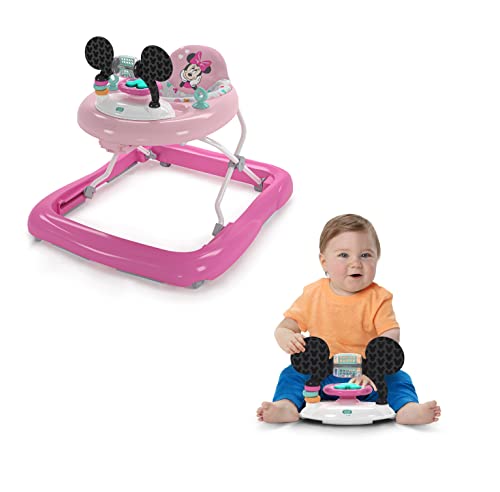 Bright Starts, Disney Baby Minnie Mouse, Tiny Trek, Forever Besties 2 en 1 Andador con estación de juegos desmontable, luces y canciones, altura ajustable, Minnie Mouse