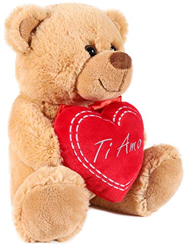 BRUBAKER Oso / Osito de Peluche con 'Ti Amo' de corazón - 25 cm - Marrón