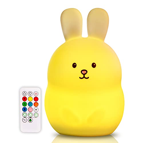 BRUNOKO luz nocturna infantil - lámpara quitamiedos portátil y USB recargable - lámpara infantil LED multicolor con mando - luz bebe Silicona suave y lavable - luz quitamiedos Diseñado en España