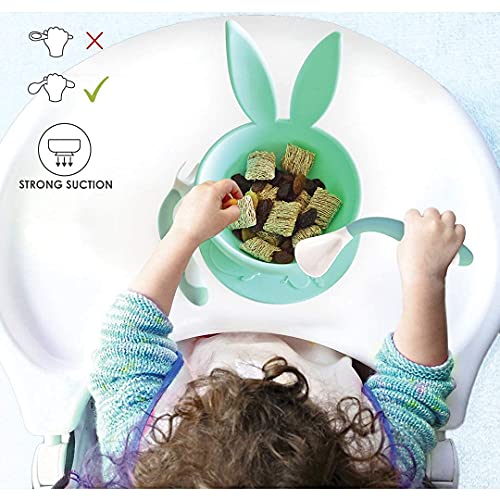 Brunoko Vajilla Bebé Set de Plato Ventosa + Cubiertos -Cuenco y Cuchara Silicona Destete -Vajilla Infantil Antideslizante con Succión + Utensilios Infantiles Aprendizaje BLW- Diseñado en España