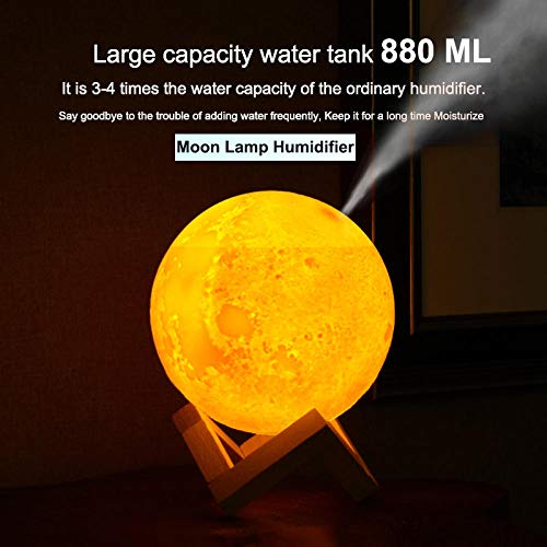 Bryights Humificador 1500Ml / 880Ml Diámetro De La Lámpara De Luna 3D Humidificador De 15 Cm / 13 Cm con Batería Recargable Difusor De Aire De Aroma Ultrasónico 3 Cambio De Color-880 Ml con Batería