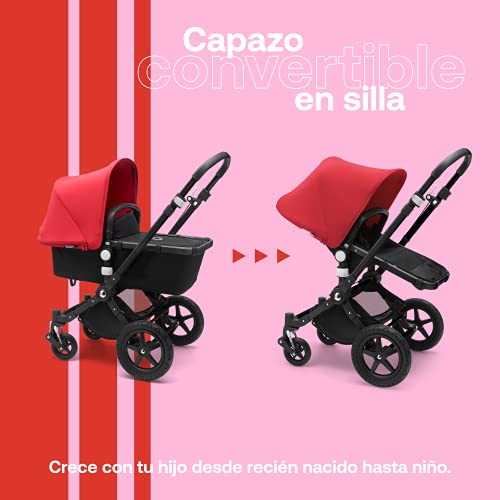 BugaboBugaboo Cameleon 3 Plus, Cochecito 2 en 1 Fácil y Versátil: Cochecito, Carrito Confort y Carricoche, Chasis Negro y Capota Roja para el Sol