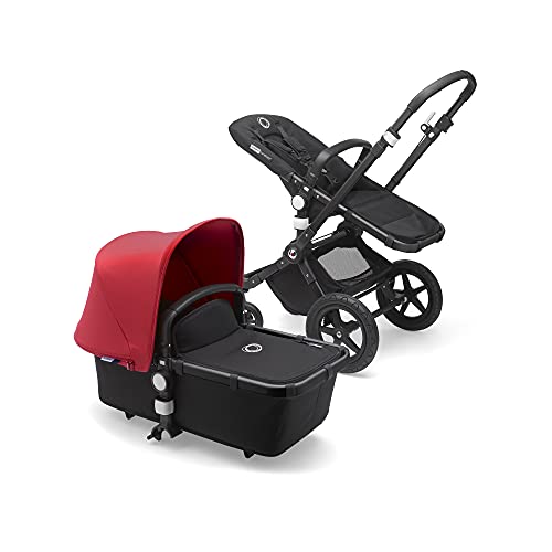 BugaboBugaboo Cameleon 3 Plus, Cochecito 2 en 1 Fácil y Versátil: Cochecito, Carrito Confort y Carricoche, Chasis Negro y Capota Roja para el Sol