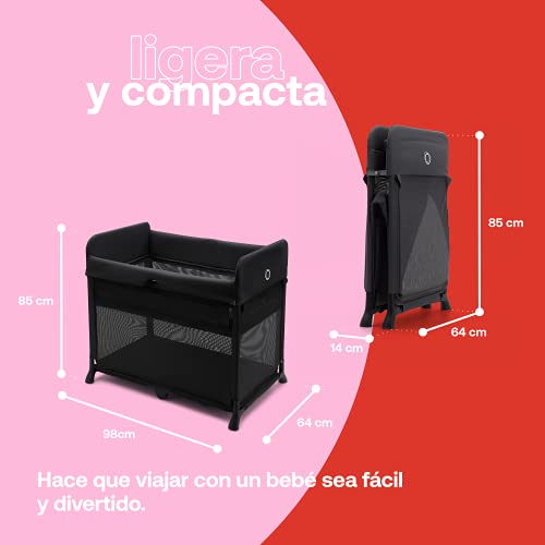 Bugaboo Stardust, 2 en 1: Cuna De Viaje Compacta con Colchón y Patio de Juegos Plegable, Ligero, Despliegue ene 1 Segundo, Bolsa De Transporte, Desde Recién Nacido hasta Niños Pequeños, Negro