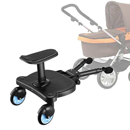 Buggy Board con Asiento, Kacsoo Patin Carro Bebe Universal con sillín infantil y base grande, accesorio para niños de 2 a 6 años (25KG), compatible con casi todas las sillitas de paseo