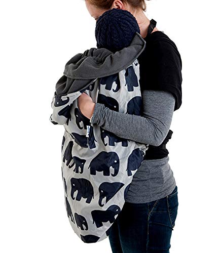 BundleBean - BabyWearing - Funda para todo tipo de portabebés - Con forro polar - Diseño de elefantes - Gris