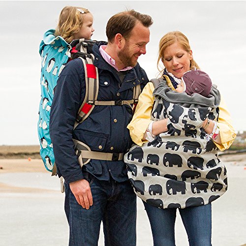 BundleBean - BabyWearing - Funda para todo tipo de portabebés - Con forro polar - Diseño de elefantes - Gris