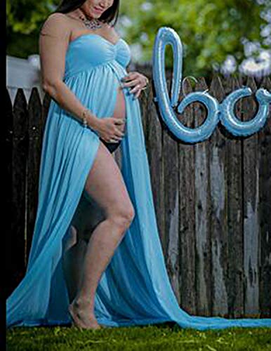 BUOYDM Mujer Embarazada Chifón Largos Vestido de Fiesta Foto Shoot Dress Fotográficas de Maternidad Apoyos De Fotografía (Talla única-Busto:95-120CM, Longitud:170CM, B-Azul 2)