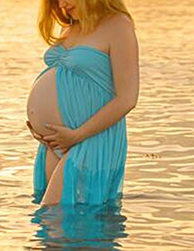 BUOYDM Mujer Embarazada Chifón Largos Vestido de Fiesta Foto Shoot Dress Fotográficas de Maternidad Apoyos De Fotografía (Talla única-Busto:95-120CM, Longitud:170CM, B-Azul 2)