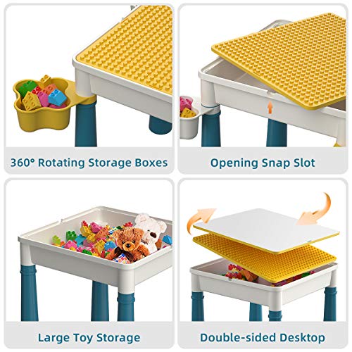 burgkidz Juego de Mesa y Silla de Bloques de Construcción para Niños, Mesa Multiactividad con 1 Silla y 130 Piezas de Bloques Grandes, Juguetes Compatibles con Ladrillos Creativos para Niños y Niñas