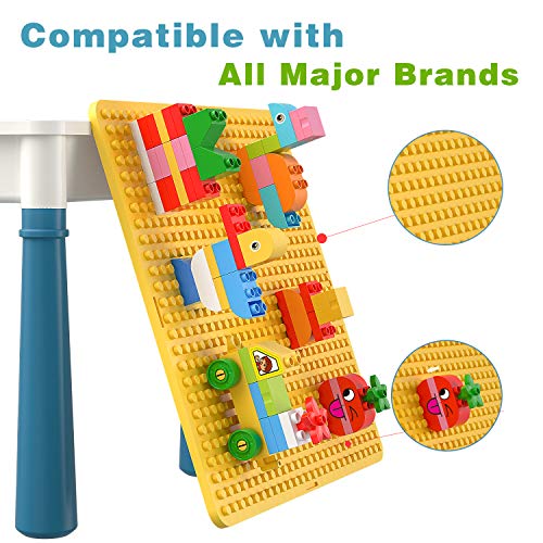 burgkidz Juego de Mesa y Silla de Bloques de Construcción para Niños, Mesa Multiactividad con 1 Silla y 130 Piezas de Bloques Grandes, Juguetes Compatibles con Ladrillos Creativos para Niños y Niñas