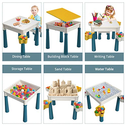 burgkidz Juego de Mesa y Silla de Bloques de Construcción para Niños, Mesa Multiactividad con 1 Silla y 130 Piezas de Bloques Grandes, Juguetes Compatibles con Ladrillos Creativos para Niños y Niñas