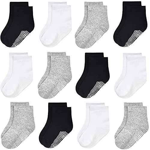 Calcetines antideslizantes para niños y niñas, 12 pares, antideslizantes, adhesivos, de un solo color, para bebés de 1 a 10 años