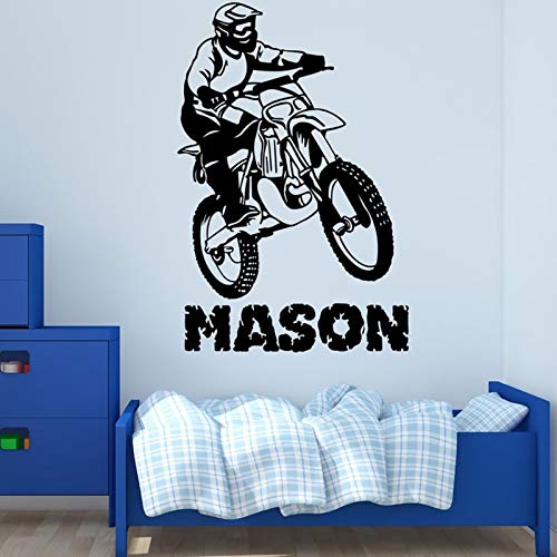 Calcomanía de pared de Motocross,nombre personalizado,arte ,pegatina de bicicleta de jardín de infantes personalizada,pegatina de vinilo para niños,pegatina de pared,pegatina de pared A9 57X86cm