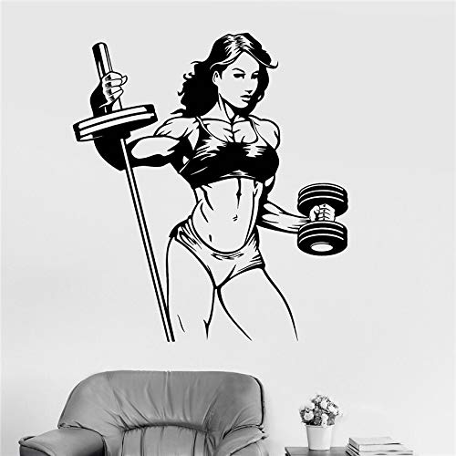 Calcomanía de vinilo para pared Fitness mujer gimnasio deportes chica pegatina dibujos animados vinilo habitación artista decoración del hogar extraíble pegatina de pared A6 58x 66 cm