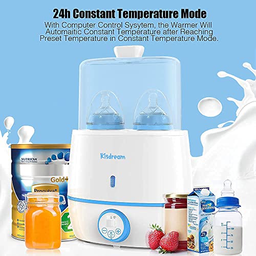 Calienta Biberones Kisdream 6 en 1, Esterilizador Biberones, Calentador de Alimentos para bebés, Pantalla LCD, Control Preciso de Temperatura, Modo Constante, Apto Todos Los Biberones