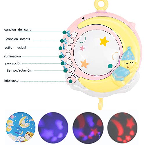 CALISTOUK Móvil Musical para Cuna de Bebé con Mando a Distancia Luz de Estrellas Campanilla Decoración Sonajero para Cama Juguete Proyector de Cuna para Bebés Recién Nacidos (rosa)