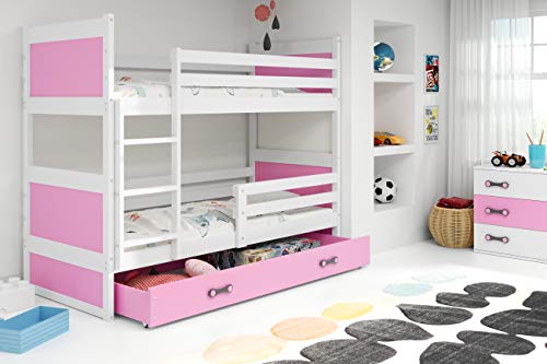 Cama litera infantil, RICO, blanco, 160x80, somieres y colchones de espuma GRATIS, nuevo diseño!