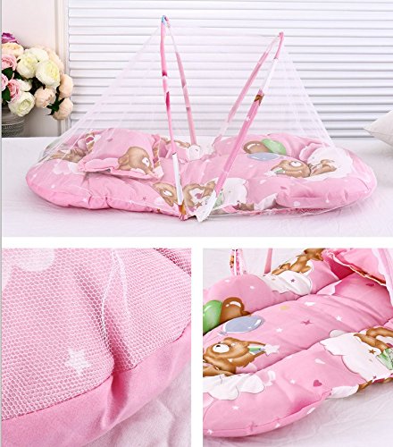 Cama plegable para bebés y niños, portátil, con cremallera para cuna, mosquitera y cojín de dormir, plegable., Rosa, talla única