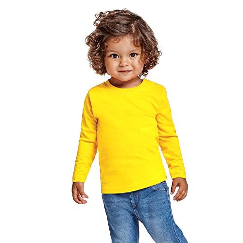 Camiseta de Colores con Manga Larga para Bebés - Prenda de algodón 100%, cómoda, Suave, cálida y Tacto Agradable (Amarillo, 18M)