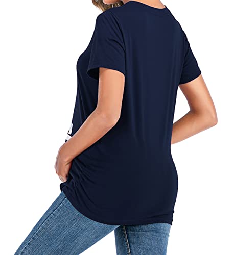 Camiseta de maternidad de manga corta divertida de embarazo bebé lindo mujeres embarazadas camisetas, Azul-gemelo, L