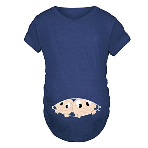 Camiseta de maternidad de manga corta divertida de embarazo bebé lindo mujeres embarazadas camisetas, Azul-gemelo, L