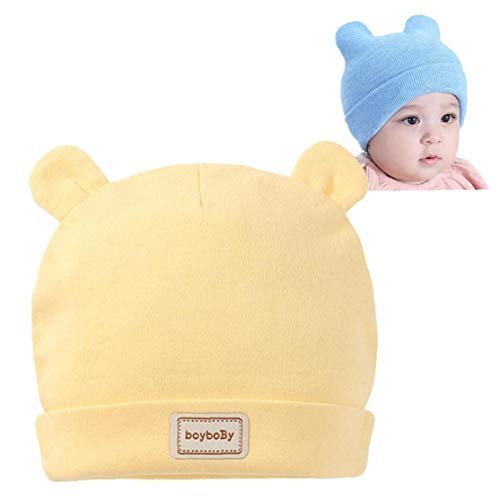 Cap Beanie Baby Boy Bebé Recién Nacido del Hospital Sombrero del Niño del Cuarto De Niños con Orejas Forma Linda 100% Algodón (Amarillo)