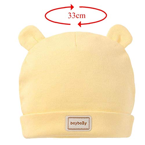 Cap Beanie Baby Boy Bebé Recién Nacido del Hospital Sombrero del Niño del Cuarto De Niños con Orejas Forma Linda 100% Algodón (Amarillo)