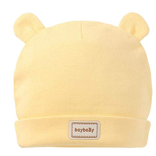 Cap Beanie Baby Boy Bebé Recién Nacido del Hospital Sombrero del Niño del Cuarto De Niños con Orejas Forma Linda 100% Algodón (Amarillo)