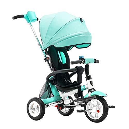 Carrito de bebe Pedal de triciclo for niños Bicicleta plegable Bidireccional Asiento del asiento Asiento ajustable Respaldo plegable Fácil Cochecito/Silla Paseo (Color : Green)