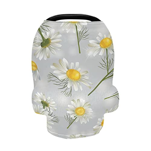 Carseat Canopy 2 Funda de lactancia para asiento de coche de bebé patrón botánico con flores de manzanilla transpirable bufanda de lactancia lactancia