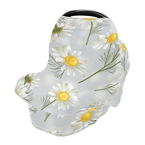 Carseat Canopy 2 Funda de lactancia para asiento de coche de bebé patrón botánico con flores de manzanilla transpirable bufanda de lactancia lactancia