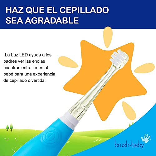 Cepillo de dientes eléctrico para bebés y niños pequeños de 0 a 3 años. Temporizador inteligente LED y suave vibración para una experiencia de limpieza divertida (azul)