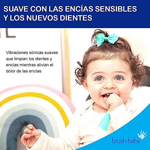 Cepillo de dientes eléctrico para bebés y niños pequeños de 0 a 3 años. Temporizador inteligente LED y suave vibración para una experiencia de limpieza divertida (azul)