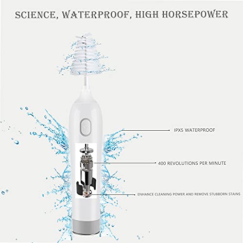 Cepillos Eléctricos para Botellas,Cepillos para Botellas,Kit de Cepillos de Limpieza Multiusos para Biberones,Con 3 Cabezales de limpieza,para Biberón,Tetina,Pajita,limpiar(Gris)