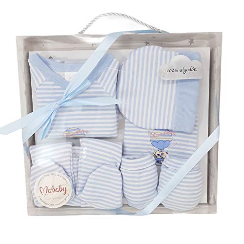 Cesta de Bebé Personalizada - Mi Capa de Mababy - Set de primera puesta para Recién Nacido, Capa de baño para Bebé personalizada y Muselina de lactancia - Regalos para Bebé. (Azul Talla 0)