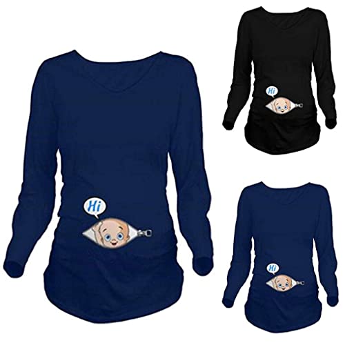 Chaconka Camiseta para mujer con texto en inglés «Annonce» para el Día de la Madre Future Maman Uni Altas de Maternidad, regalo de manga corta para mujer, estampado de bebé, B-azul-manga larga, L