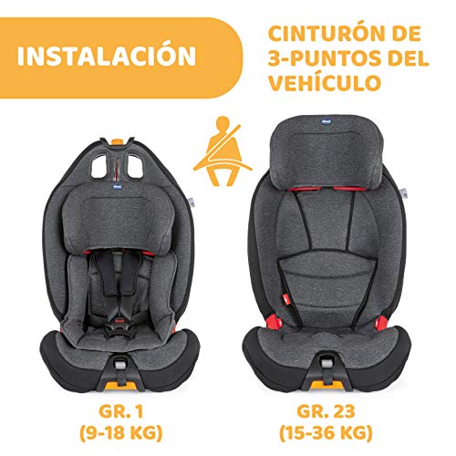 Chicco 07079583500000 - Chicco Gro-Up 123 - Silla de coche reclinable para bebés de 9-36 kg, grupo 1/2/3 para niños de 9 meses a 12 años, color gris (Ombra), unisex