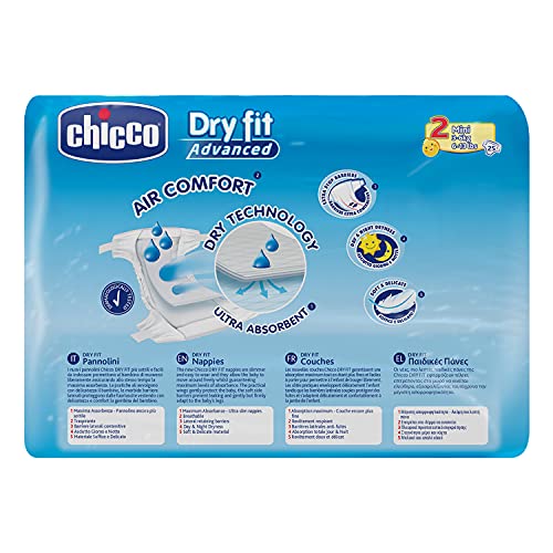 Chicco DryFit - Pack de 25 pañales ultra absorbentes, talla 2, 3-6 Kg