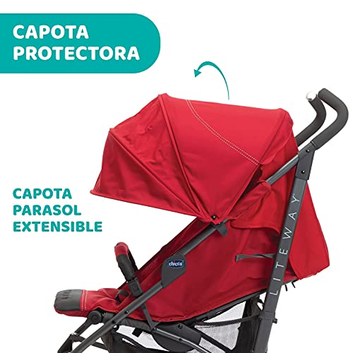 Chicco Liteway 3 Silla Paseo Ligera y Plegable desde 0 Meses hasta 22 Kg, Carrito de Bebé Compacto y Reclinable, Posición para Dormir, Cierre Tipo Paraguas y Capota Convertible, Rojo (Red Barry)