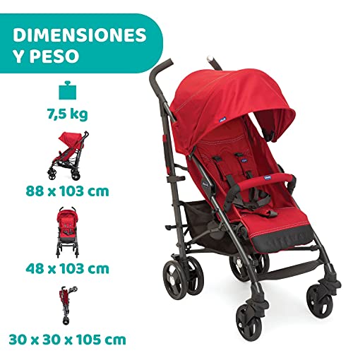 Chicco Liteway 3 Silla Paseo Ligera y Plegable desde 0 Meses hasta 22 Kg, Carrito de Bebé Compacto y Reclinable, Posición para Dormir, Cierre Tipo Paraguas y Capota Convertible, Rojo (Red Barry)