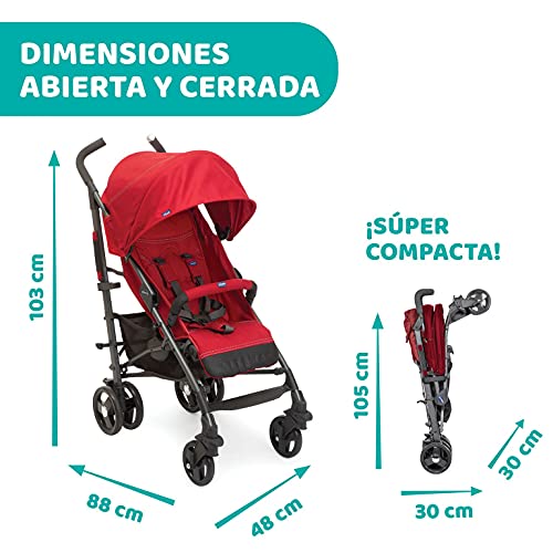 Chicco Liteway 3 Silla Paseo Ligera y Plegable desde 0 Meses hasta 22 Kg, Carrito de Bebé Compacto y Reclinable, Posición para Dormir, Cierre Tipo Paraguas y Capota Convertible, Rojo (Red Barry)