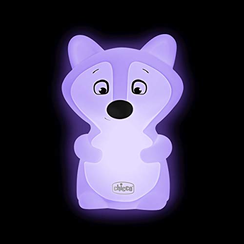 Chicco Luz Nocturna Zorro, Lámpara Infantil Recargable, Luz LED Multicolor de Silicona, Lámpara Bebé Nocturna con 8 Colores, Activación con Un Toque, Blanda y Flexible, Cargador Cable USB Incluido