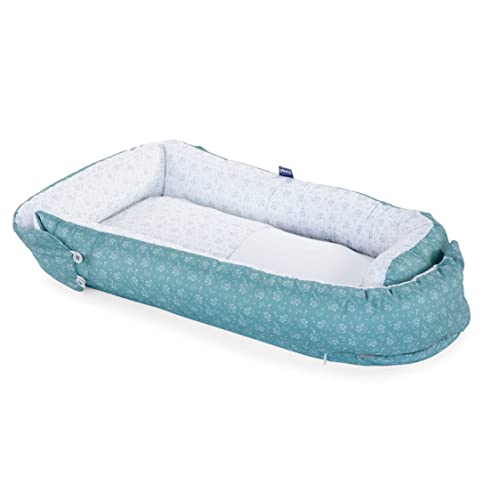 Chicco Mummy Pod Cojín Reductor Evolutivo para Cuna, Colecho o Cama, Nido Bebé para Proteger al Recién Nacido, Almohada de Descanso Alargada Chichonera, Accesorio Colchón, Blanco/Verde (Foxy)