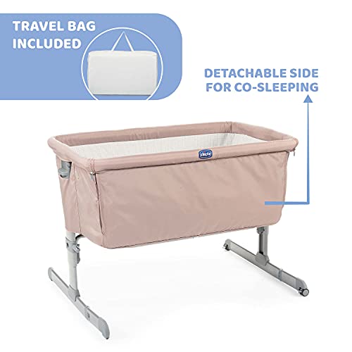 chicco Next2Me - Cuna para dormir con colchón, lateral desmontable, altura ajustable, ruedas y bolsa de viaje, 0-6 meses, 9 kg